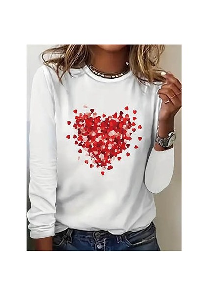 Mottisfashion Kadın Uzun Kollu Bisiklet Yaka Baskılı Viskon Bluz