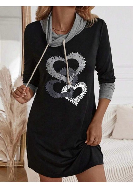 Mottisfashion Kadın Uzun Kollu Balıkçı Yaka Bağcıklı Iki Iplik Elbise