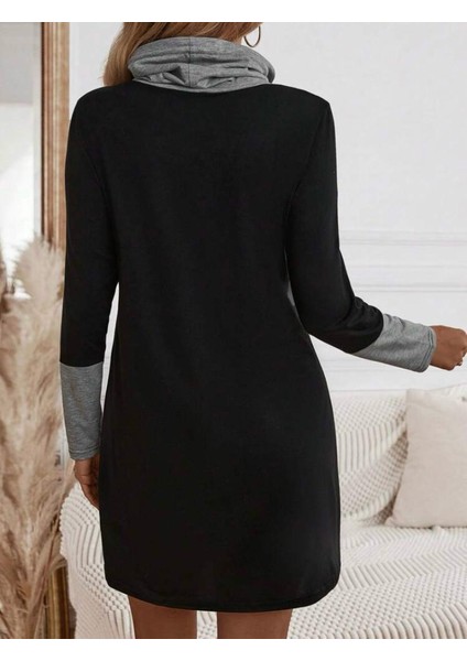 Mottisfashion Kadın Uzun Kollu Balıkçı Yaka Bağcıklı Iki Iplik Elbise