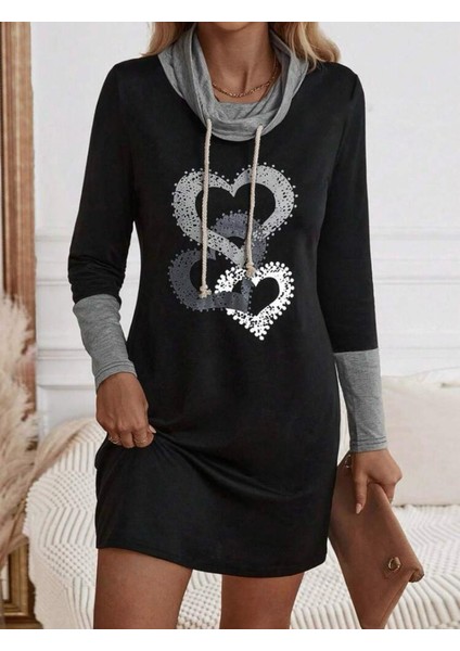 Mottisfashion Kadın Uzun Kollu Balıkçı Yaka Bağcıklı Iki Iplik Elbise