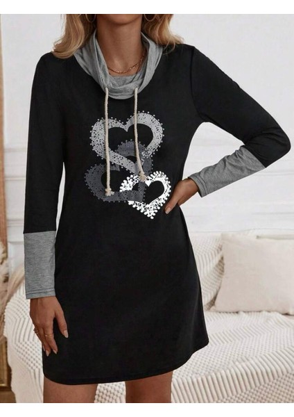 Mottisfashion Kadın Uzun Kollu Balıkçı Yaka Bağcıklı Iki Iplik Elbise