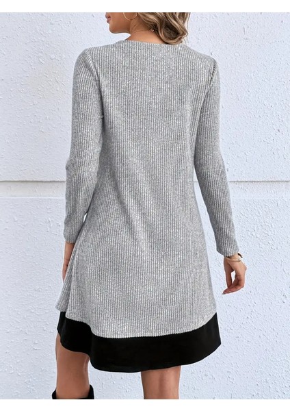 Mottisfashion Kadın Uzun Kollu Önü Tokalı Şardonlu Kaşkorse Iç Kısmı Viskon Midi Elbise Ikili Takım fırsatları