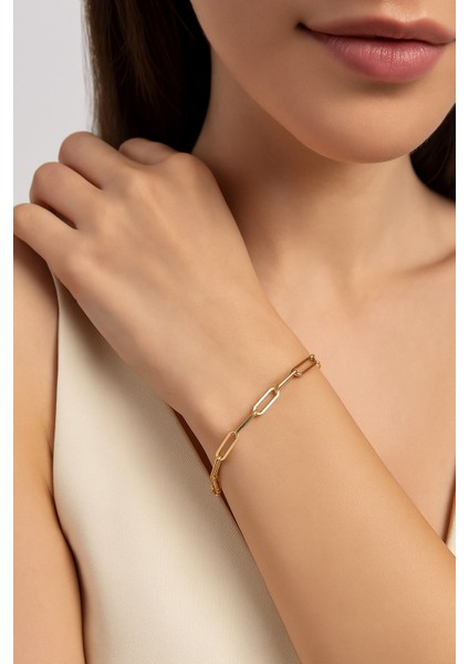 Altın Renk Kalın Ataç Unisex Çelik Bileklik - 3366