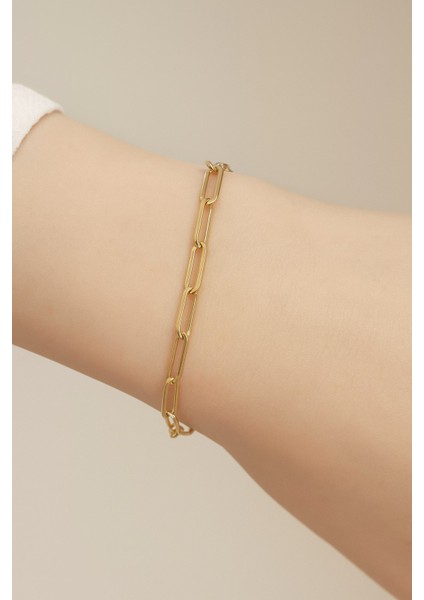 Altın Renk Kalın Ataç Unisex Çelik Bileklik - 3366 modelleri