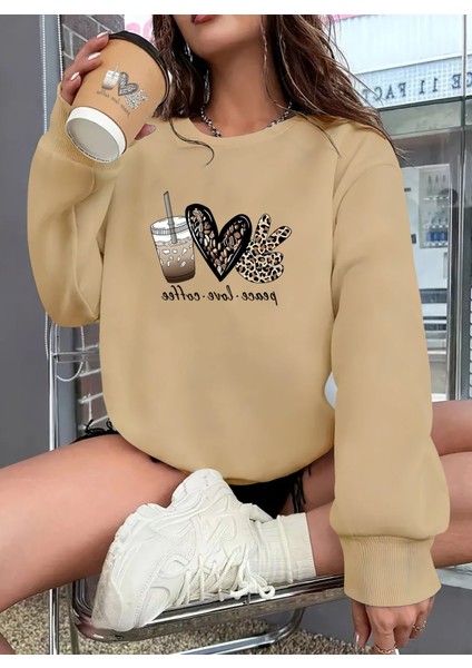 Mottisfashion Kadın Uzun Kollu Bisiklet Yaka Kalp Desenli Viskon Iki Iplik Bluz