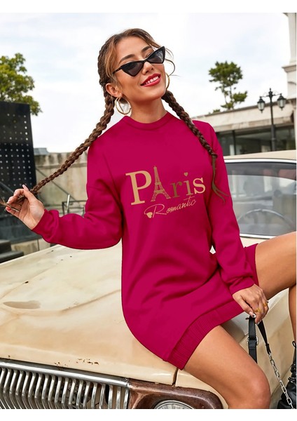 Mottisfashion Kadın Uzun Kollu Bisiklet Yaka Yazılı Kısa Viskon Iki Iplik Elbise modelleri