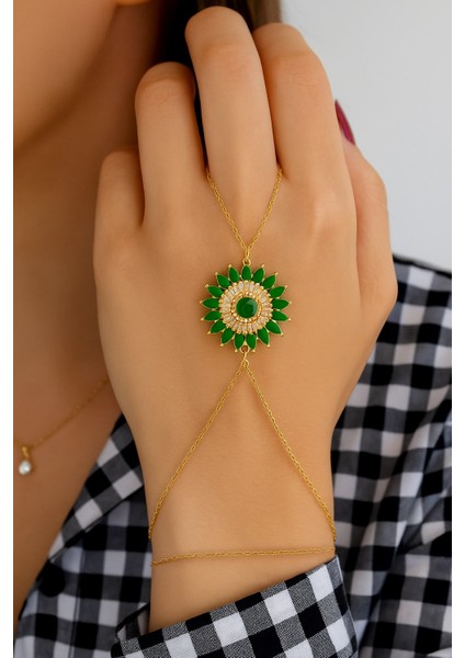 Altın Renk Güneş Yeşil Taş Çelik Şahmeran - 3517