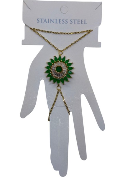 Altın Renk Güneş Yeşil Taş Çelik Şahmeran - 3517 fiyatları