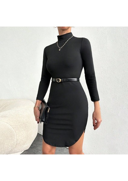 Mottisfashion Kadın Uzun Kollu Balıkcı Yaka Elbise(Kemersiz) modelleri