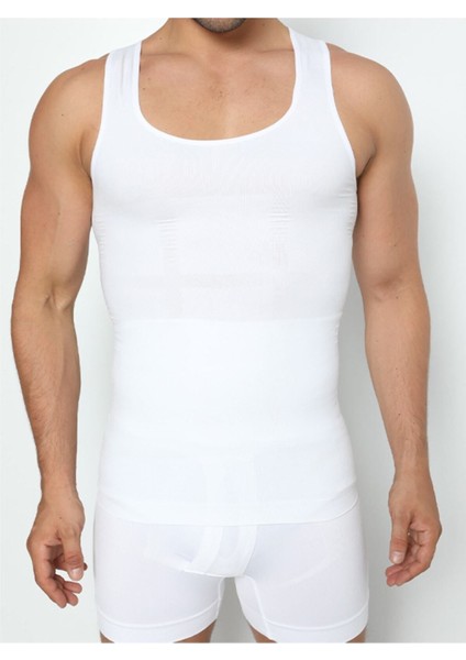 Erkek Beyaz Slim N Lift Tipi Göbek Korsesi Baklava Tipi Atlet