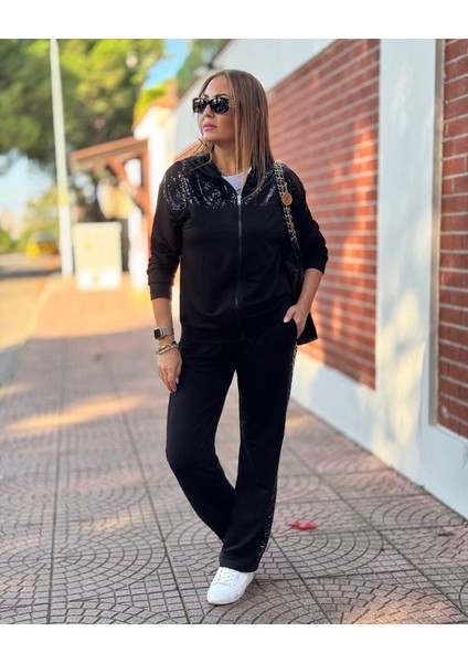 Mottisfashion Kadın Iki Iplik Kumaş Pul ve Fermuar Detaylı Ikili Takım