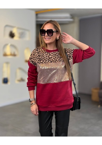 Mottisfashion Kadın Üç Iplik Şardonlu Kumaş Leopar Desenli Bluz fiyatları