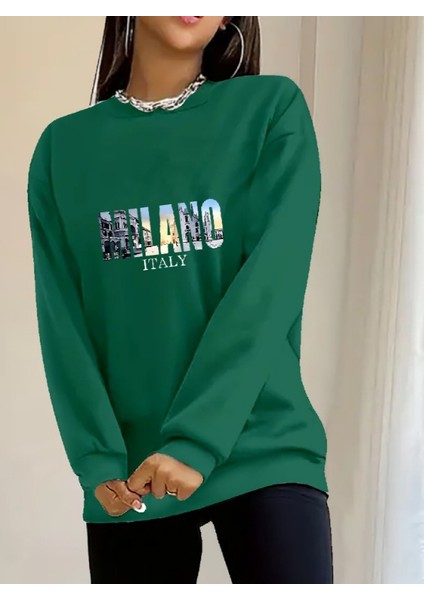Mottisfashion Kadın Uzun Kollu Bisiklet Yaka Desenli Viskon Iki Iplik Bluz