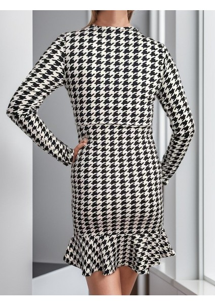 Mottisfashion Kadın Uzun Kollu Kruvaze Yaka Kazayağı Mikro Mini Boy Elbise