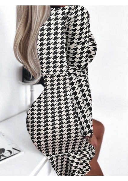 Mottisfashion Kadın Uzun Kollu Kruvaze Yaka Kazayağı Mikro Mini Boy Elbise