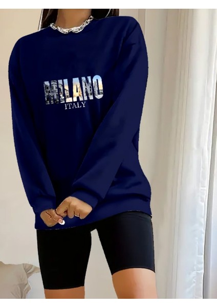 Mottisfashion Kadın Uzun Kollu Bisiklet Yaka Desenli Viskon Iki Iplik Bluz