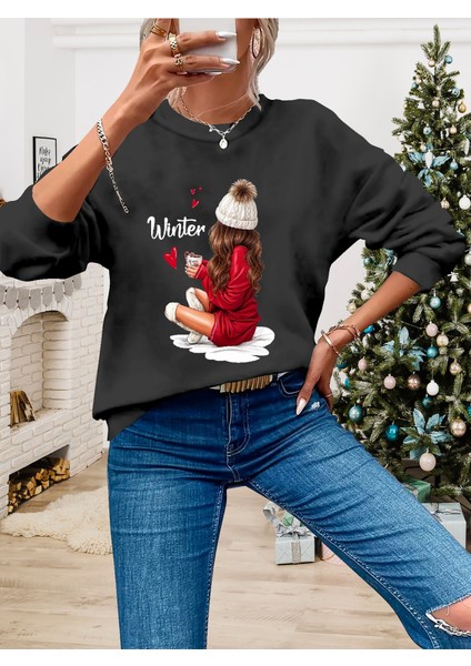 Mottisfashion Kadın Yılbaşı Özel Uzun Kollu Bisiklet Yaka Desenli Viskon Iki Iplik Bluz