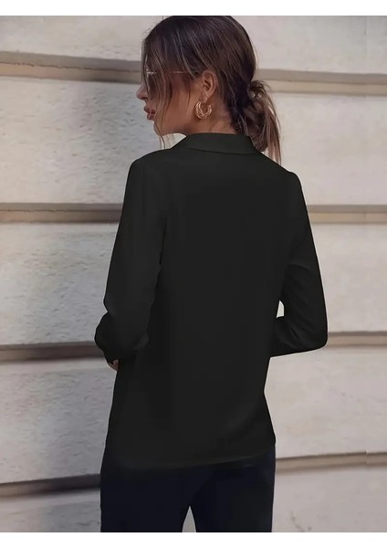 Mottisfashion Kadın Uzun Kollu Yakalı Trikoton Gömlek