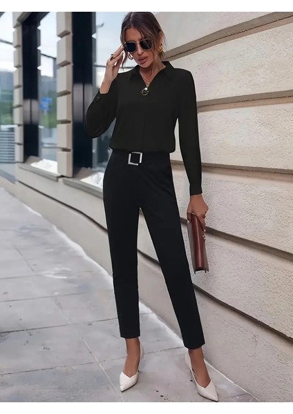 Mottisfashion Kadın Uzun Kollu Yakalı Trikoton Gömlek