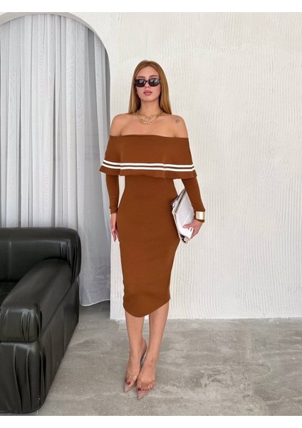 Mottisfashion Kadın Fırsat Ürünü Madonna Yaka Midi Boy Triko Elbise