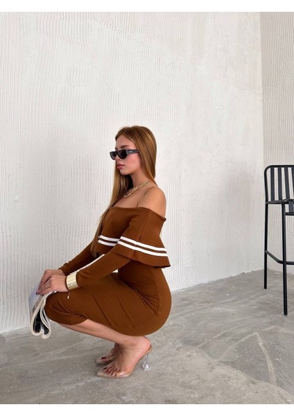 Mottisfashion Kadın Fırsat Ürünü Madonna Yaka Midi Boy Triko Elbise