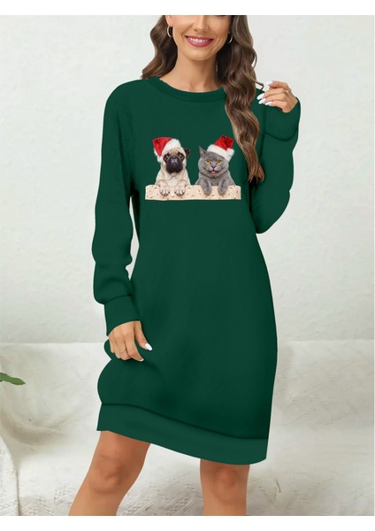 Mottisfashion Kadın Uzun Kollu Bisiklet Yaka Desenli Viskon Iki Iplik Bluz