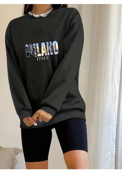 Mottisfashion Kadın Uzun Kollu Bisiklet Yaka Desenli Viskon Iki Iplik Bluz