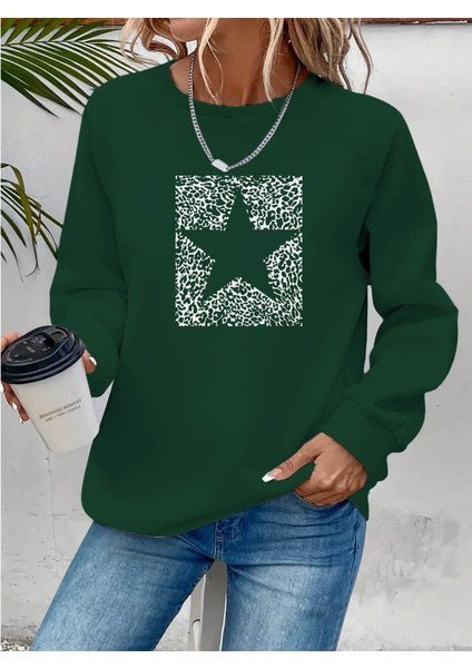 Mottisfashion Kadın Uzun Kollu Bisiklet Yaka Desenli Viskon Iki Iplik Bluz