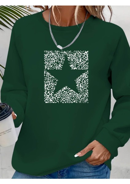 Mottisfashion Kadın Uzun Kollu Bisiklet Yaka Desenli Viskon Iki Iplik Bluz