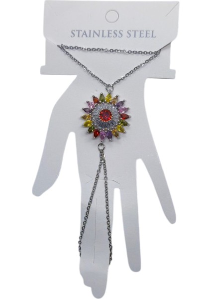 Gümüş Renk Yuvarlak Güneş Mix Damla Taş Çelik Şahmeran - 3508 fiyatları