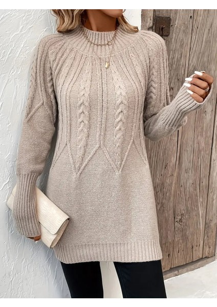 Mottisfashion Kadın Uzun Kollu Yarı Balıkçı Yaka Triko Bluz