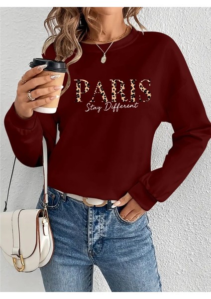 Mottisfashion Kadın Uzun Kollu Bisiklet Yaka Desenli Viskon Iki Iplik Bluz