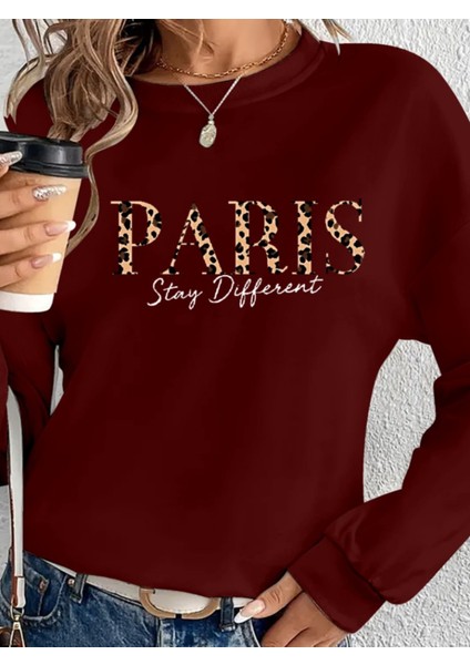 Mottisfashion Kadın Uzun Kollu Bisiklet Yaka Desenli Viskon Iki Iplik Bluz