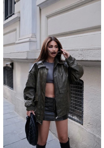 Mottisfashion Suni Deri Pilot Ceket