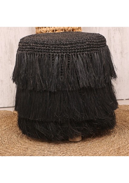 Mylamp Rafya Saçaklı Siyah Puf 45X48 cm fiyatları