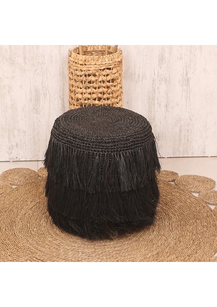 Mylamp Rafya Saçaklı Siyah Puf 45X48 cm modelleri