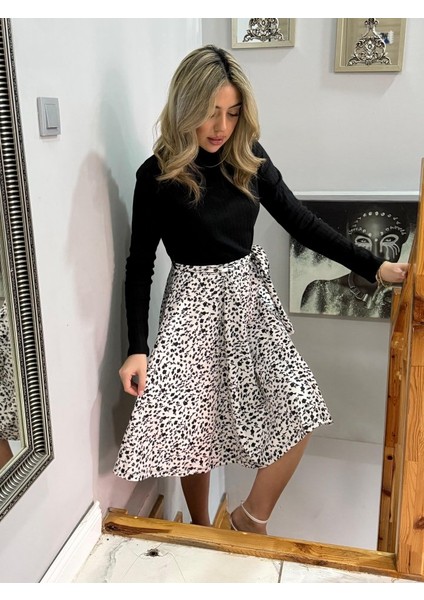 Mottisfashion Kadın Uzun Kollu Balıkçı Yaka Belden Bağlamalı Üst Kaşkorse Eteği Dalgıç Kısa Elbise