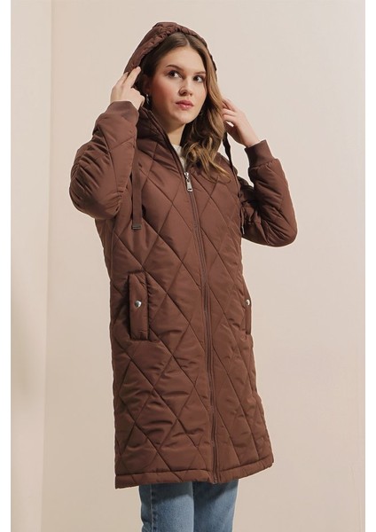 Mottisfashion 5138 Kapitone Uzun Şişme Mont - Kahverengi fırsatları