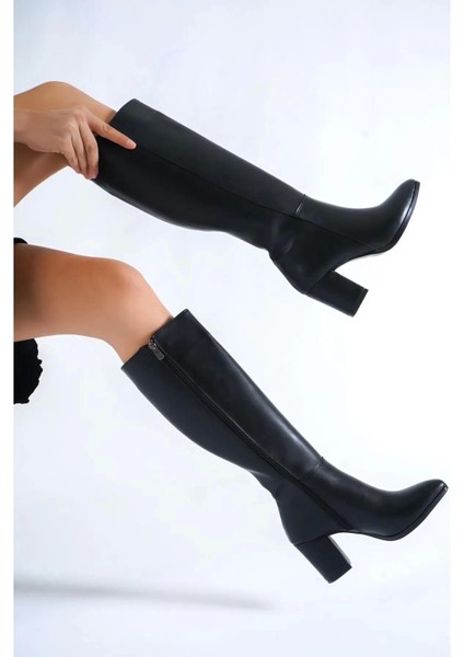 Kadın Paris Siyah Yandan Fermuarlı Diz Altı Cizme 410