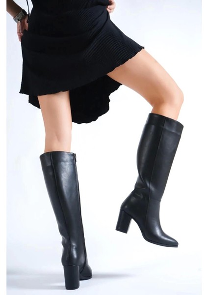 Kadın Paris Siyah Yandan Fermuarlı Diz Altı Cizme 410 fırsatları