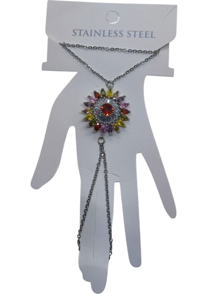 Gümüş Renk Yuvarlak Güneş Mix Damla Taş Çelik Şahmeran - 3508 modelleri