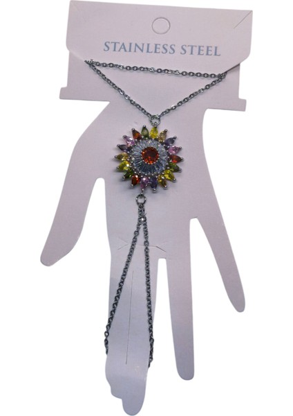 Gümüş Renk Yuvarlak Güneş Mix Damla Taş Çelik Şahmeran - 3508 indirimleri