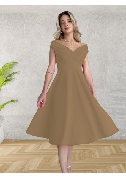 Mottisfashion Kadın Kısa Kollu Kruvaze Yaka Eteği Volanlı Krep Elbise fiyatları