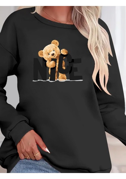 Mottisfashion Kadın Uzun Kollu Bisiklet Yaka Viskon Iki Iplik Bluz