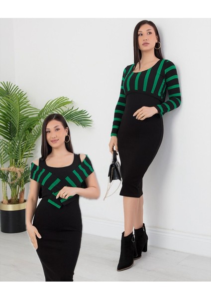 Mottisfashion Kadın Uzun Kollu Büstiyer ve Askılı Mini Elbise Fırsat Ürün Ikili Takım