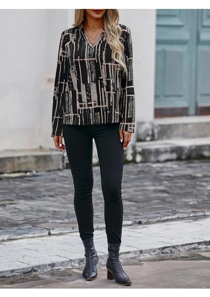 Mottisfashion Kadın Uzun Kollu V Yakalı Desenli Dalgıç Bluz fiyatları