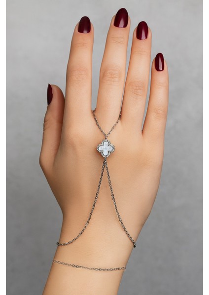 Gümüş Renk Van Clef Çift Yönlü Önü Beyaz Araksı Siyah Çelik Şahmeran - 3516