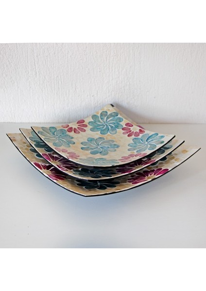 Mylamp Sedefkar Çiçek Desenli 3'lü Doğal Sedefli Tabaklar indirimleri