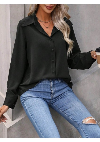 Mottisfashion Kadın Uzun Kollu Yakalı Önden Düğmeli Aerobin Gömlek