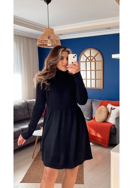 Mottisfashion Kadın Uzun Kollu Balıkçı Yaka Belden Yaka Belden Büzgülü Kısa Triko Elbise fırsatları